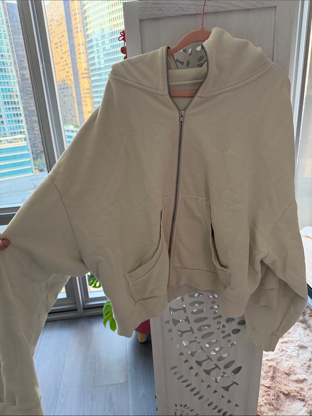 ENTIRE STUDIOS Relaxed Zip-Up Bomber Jacket in Cream